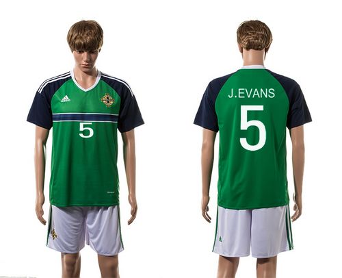 Northern Ireland #5 J.Evans Green Home Soccer Country Jersey